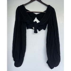 Jen’s Pirate Booty Gauze Tie Front V Neck Long Sleeve Crop Top S Boho Peasant